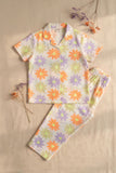 White Multicolor Floral Print Night Suit Set For Girls