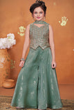 Girls Sage Green Embroidered Palazzo Set With Dupatta