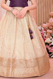 Purple & Cream Zari and Stone Embroidery Pattu Pavadai Set
