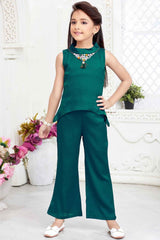 Stylish Rama Green Casual Co Ord Set For Girls