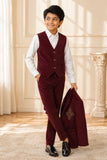 Boys Maroon Embroidered Shawl Collar Party Wear Suit Set