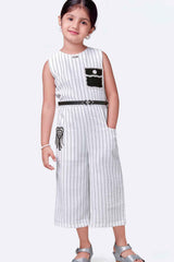 Trendy White Striped Casual Jumpsuit For Girls