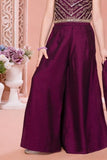 Wine Embroidered  Palazzo Set With Dupatta For Girls