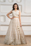 Elegant Cream Embroidered Lehenga Choli Set With Dupatta For Girls