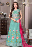 Pista Floral Embroidered Lehenga Choli Set With Dupatta for Girls