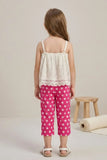 Girls White Lace Top with Pink Polka Dot Capri Pants