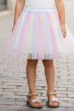 White And Pastel Rainbow Skirt Set for Girls