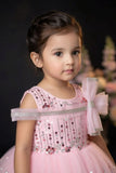 Girls Pink Sequinned Party Wear Frock with Bow Detail