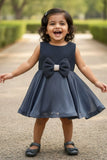 Blue Embellished Bow Charm Party Frock for Girls