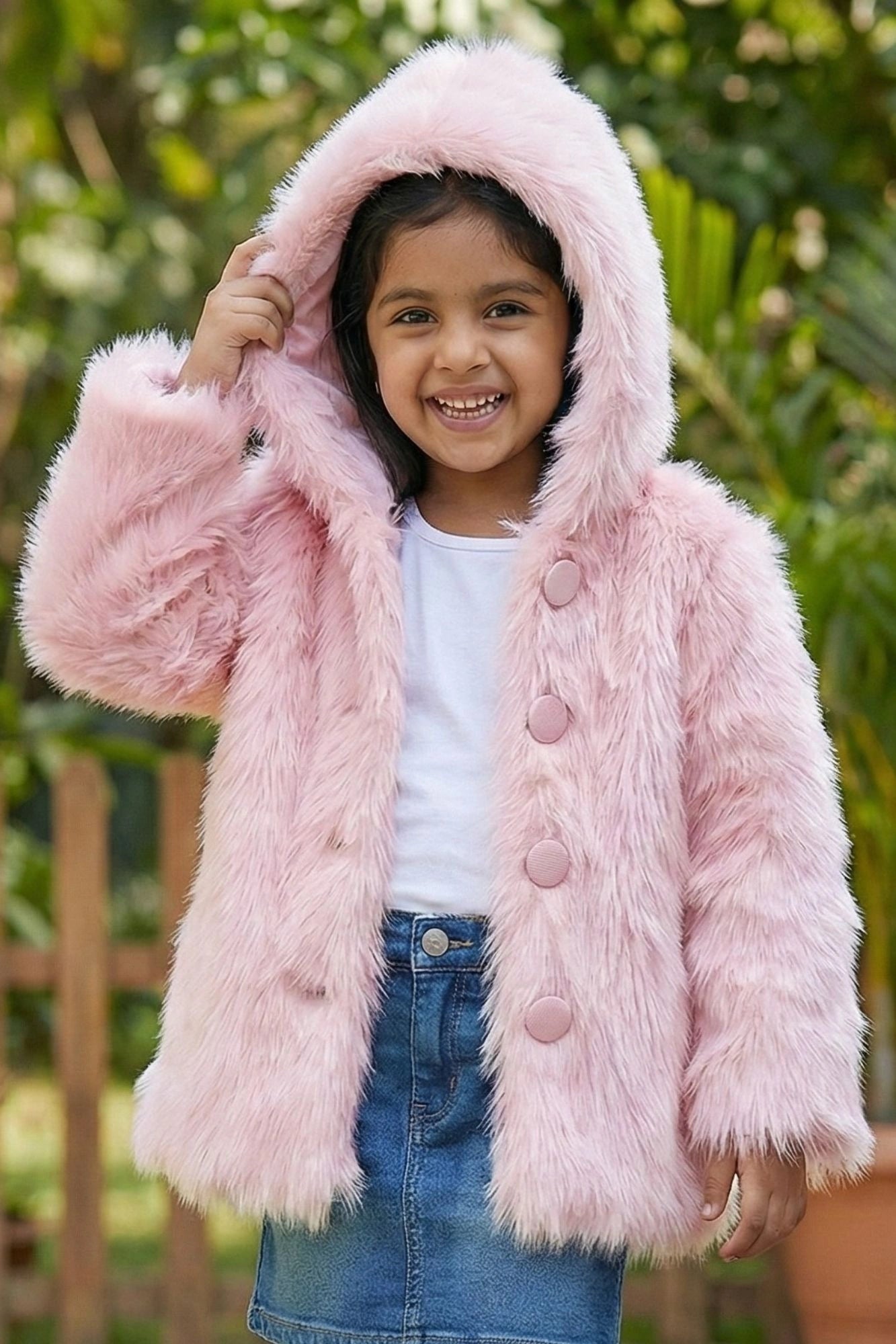 Baby Pink Soft & Warm Faux Fur Jacket for Girls