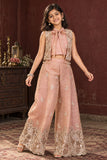 Girls Blush Peach Embroidered Jacket Palazzo Set