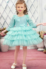 Blue Shimmer Frock With Multi Layered For Girls