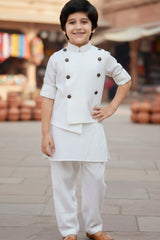 White Pathani Stylish Kurta jacket Set For Boys