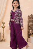 Wine Palazzo Set with Embroidered Jacket For Girls