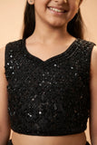 Black Sequin Embroidered Lehenga Set For Girls