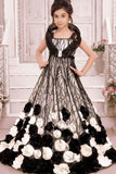 Designer Black And White Sequins Work With Floral Embellished Party Wear Gown For Girls