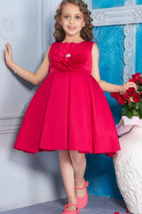 Rani Pink Partywear Frock With Floral Embellished For Girls