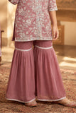 Mauve Thread Embroidered Short Kurti with Sharara and Dupatta For Girls