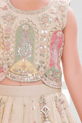 Fawn Embroidered Lehenga Choli Set For Girls