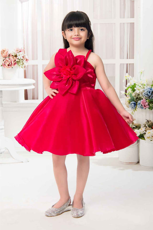 Rani Pink Sleeveless And Floral Embellished Frock For Girls