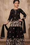 Black Zari Embroidered Palazzo Set For Girls
