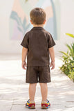 Boys Brown Embroidered Shirt And Shorts Set