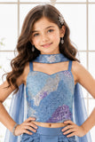 Blue Sequin Embellished Lehenga Set For Girls