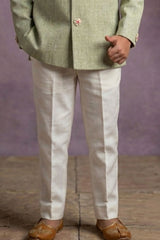 Pista Green Jodhpuri Suit With Bird Embroidery And Floral Detailing For Boys
