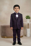 Purple Embroidered 5-Piece Suit Set For Boys