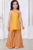 Girls Mustard Yellow Embroidered Palazzo Set With Leheriya Print And Dupatta