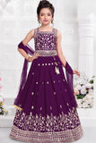 Purple Embroidered Lehenga Choli Set with Dupatta for Girls