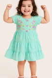 Elegant Turquoise Hakoba And Embroidered Frock For Girls