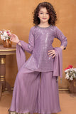 Lavender Sequin Embroidered Palazzo Set with Dupatta For Girls