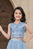 Sky Blue Embroidered Lehenga Choli with Sequin and Thread Work For Girls