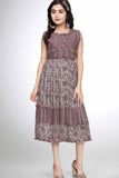 Purple Sequins Work And Printed Casual Dress For Girls