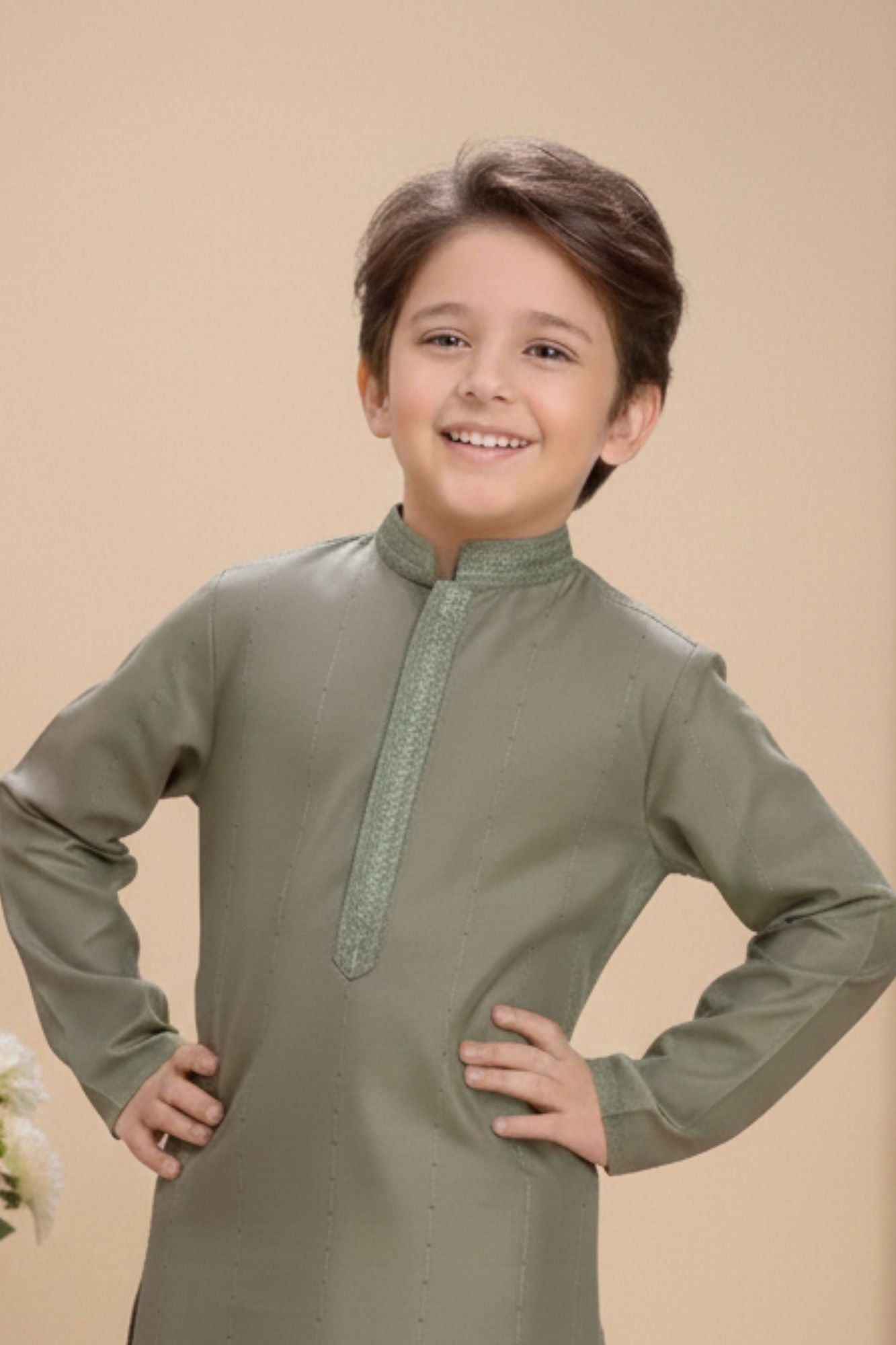 Classic Olive Green Kurta Pajama Set For Boys