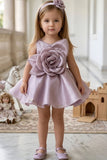 Onion Pink 3D Floral Party Wear Frock for Girls