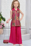 Rani Pink Palazzo Set with Ethnic Printed Top And Sling Bag For Girls