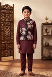 Boys Maroon Floral Embroidered And Sequin Embellished Kurta Set with Nehru Jacket