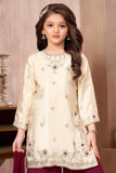 Cream Embroidered Kurti Wine Palazzo Set with Dupatta for Girls