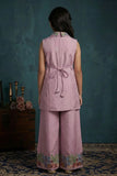 Pink Floral Embroidered Plazzo Set For Girls