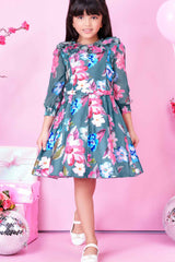 Stylish Blue Casual Frock With Flower Printed For Girls