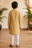 Boys Mustard Yellow Printed Kurta Set with White Pajama