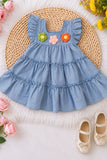 Girls Yoke frock with Ruffeled Sleeves And Emblished Crochet Flowers