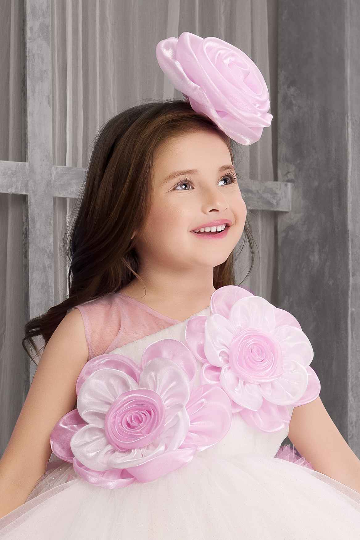 Lavender Ruffled Party Wear Tailback Frock With Floral Embellished For Girls