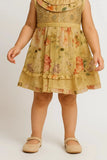 Yellow Floral Sequins Embroidered Dress For Girls