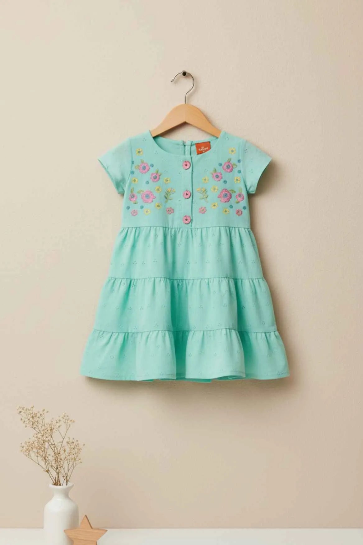 Elegant Turquoise Hakoba And Embroidered Frock For Girls