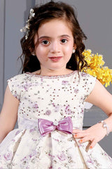 Floral Printed Lavender Partywear Frock For Girls