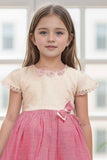 Pink Floral And Bow Embellished Casual Dress For Girls