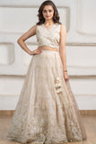 Elegant Cream Embroidered Lehenga Choli Set With Dupatta For Girls